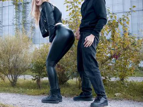 Find-Best-Tits.com presents: He cums on my latex leggings in public! - clothedpleasures