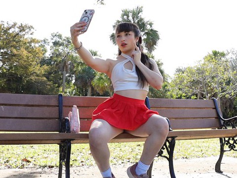 Find-Best-Tits.com presents: Gorgeous solo college babe doing striptease in a park - pixie