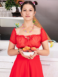 Find-Best-Tits.com presents: Slim teen girl poses in sexy red outfit and takes it off to present her tits, ass and pussy