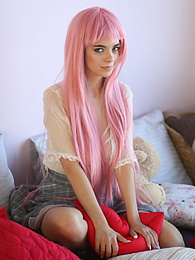 Find-Best-Tits.com presents: Teen sweetheart with a long pink hair gets nude and flashes her gorgeous breasts and pussy