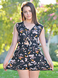 Find-Best-Tits.com presents: Svelte american dark-haired teen Kylie Quinn in shorts toys her twat outdoor