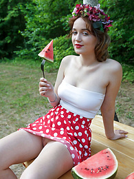Find-Best-Tits.com presents: Nice belarusian stunner Rokki removes all clothes on a blanket in a backyard