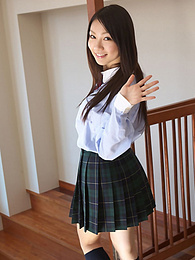 Find-Best-Tits.com presents: Asian schoolgirl Tomoyo Hoshino strips to stockings and poses outdoors