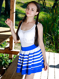 Find-Best-Tits.com presents: Fresh-Faced russian beauty Mia Grandy gets totally naked on a picnic table in a garden